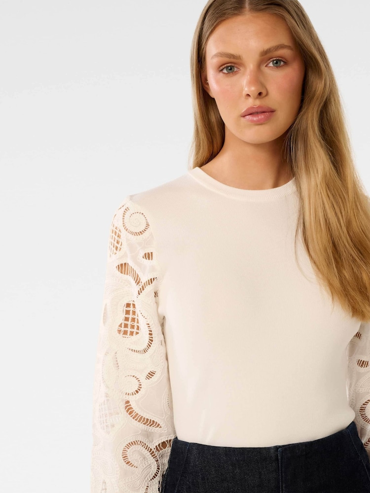 Forever New White Charlie Woven Sleeves Knitted Top - Image 3 of 5