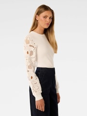 Forever New White Charlie Woven Sleeves Knitted Top - Image 4 of 5