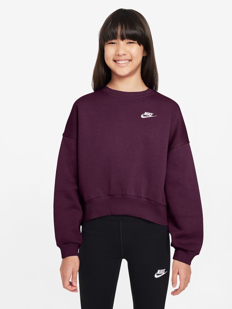 Nike Bordeaux Burgundy Club Fleece Boxy Crewneck Sweatshirt - Image 1 of 3