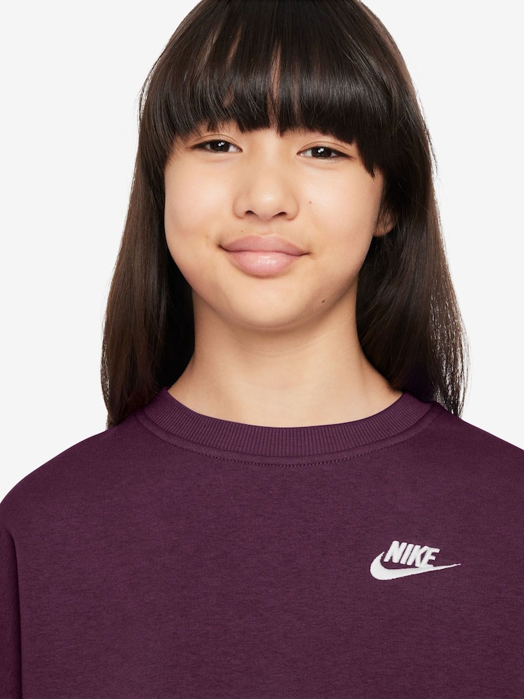Nike Bordeaux Burgundy Club Fleece Boxy Crewneck Sweatshirt - Image 3 of 3 Nike Bordeaux Burgundy Club Fleece Boxy Crewneck Sweatshirt - Image 3 of 3