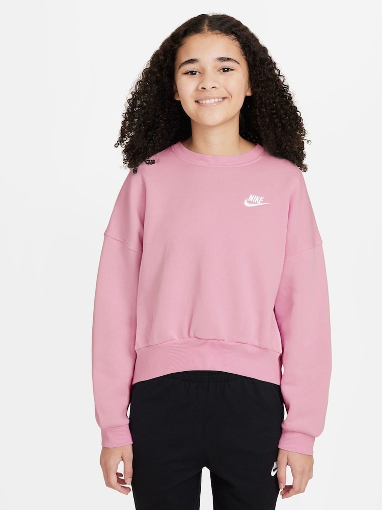 Nike Soft Pink Club Fleece Boxy Crewneck Sweatshirt - Image 1 of 3 Nike Soft Pink Club Fleece Boxy Crewneck Sweatshirt - Image 1 of 3
