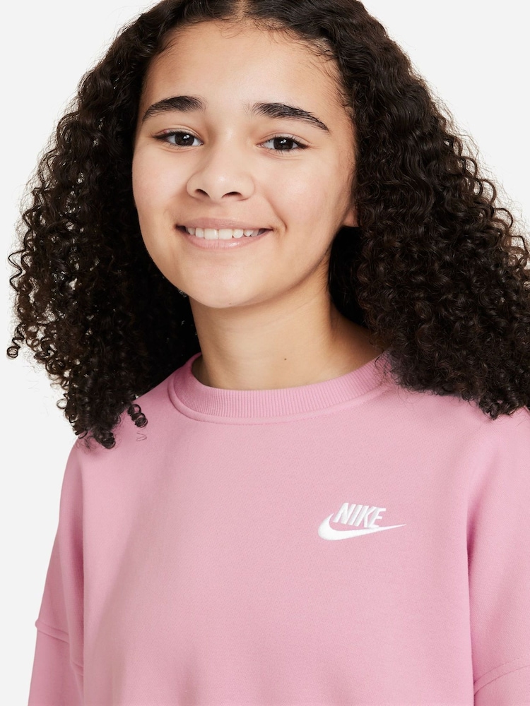 Nike Soft Pink Club Fleece Boxy Crewneck Sweatshirt - Image 3 of 3