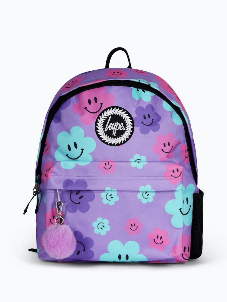 Hype. Unisex Purple Happy Flower Print Backpack - Image 1 of 6
