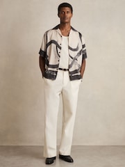 Reiss Charcoal Grey/Off White Zephr Brushstroke-Print Cuban-Collar Shirt - Image 3 of 7