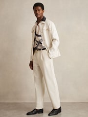 Reiss Charcoal Grey/Off White Zephr Brushstroke-Print Cuban-Collar Shirt - Image 6 of 7