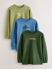 Blue/Green Graphic Relaxed Fit Long Sleeve Heavyweight T-Shirts 3 Pack (3-16yrs) - Image 1 of 7