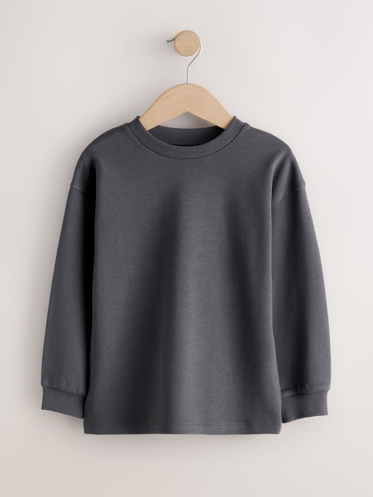 Charcoal/Berry/Tan Relaxed Fit Long Sleeve Heavyweight T-Shirts 3 Pack (3-16yrs) - Image 2 of 7