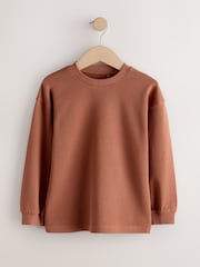 Charcoal/Berry/Tan Relaxed Fit Long Sleeve Heavyweight T-Shirts 3 Pack (3-16yrs) - Image 3 of 7