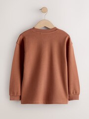 Charcoal/Berry/Tan Relaxed Fit Long Sleeve Heavyweight T-Shirts 3 Pack (3-16yrs) - Image 5 of 7
