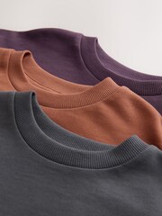 Charcoal/Berry/Tan Relaxed Fit Long Sleeve Heavyweight T-Shirts 3 Pack (3-16yrs) - Image 6 of 7