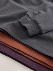 Charcoal/Berry/Tan Relaxed Fit Long Sleeve Heavyweight T-Shirts 3 Pack (3-16yrs) - Image 7 of 7