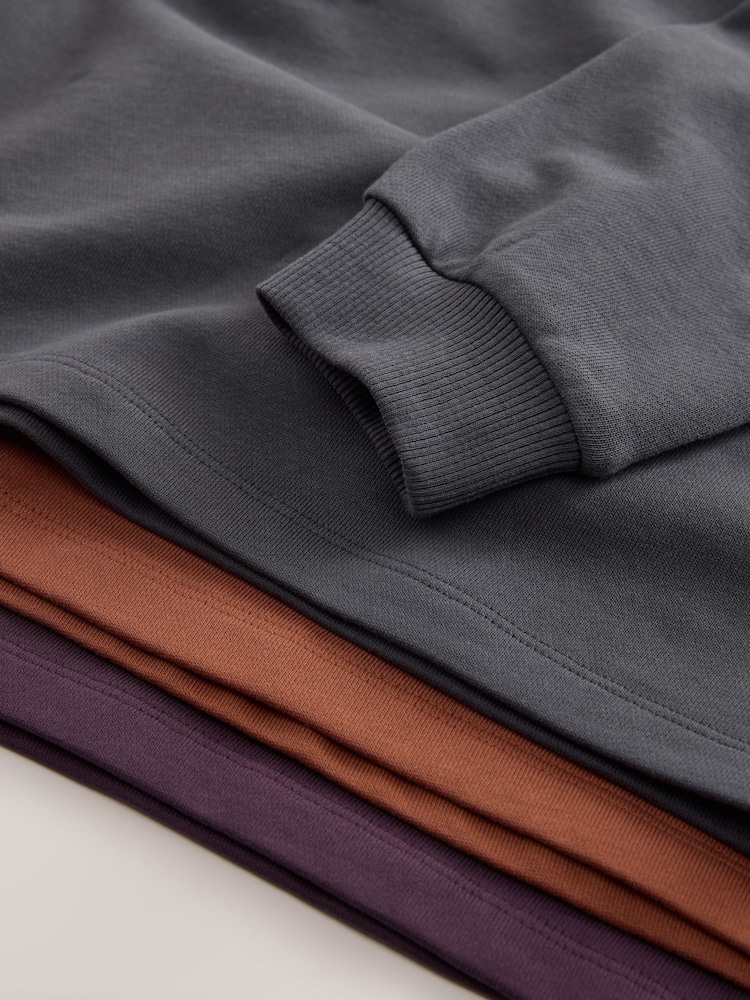 Charcoal/Berry/Tan Relaxed Fit Long Sleeve Heavyweight T-Shirts 3 Pack (3-16yrs) - Image 7 of 7