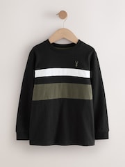 Black/Khaki/Stone Long Sleeve Colourblock T-Shirts 3 Pack (3-16yrs) - Image 2 of 8