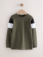Black/Khaki/Stone Long Sleeve Colourblock T-Shirts 3 Pack (3-16yrs) - Image 3 of 8
