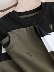 Black/Khaki/Stone Long Sleeve Colourblock T-Shirts 3 Pack (3-16yrs) - Image 7 of 8