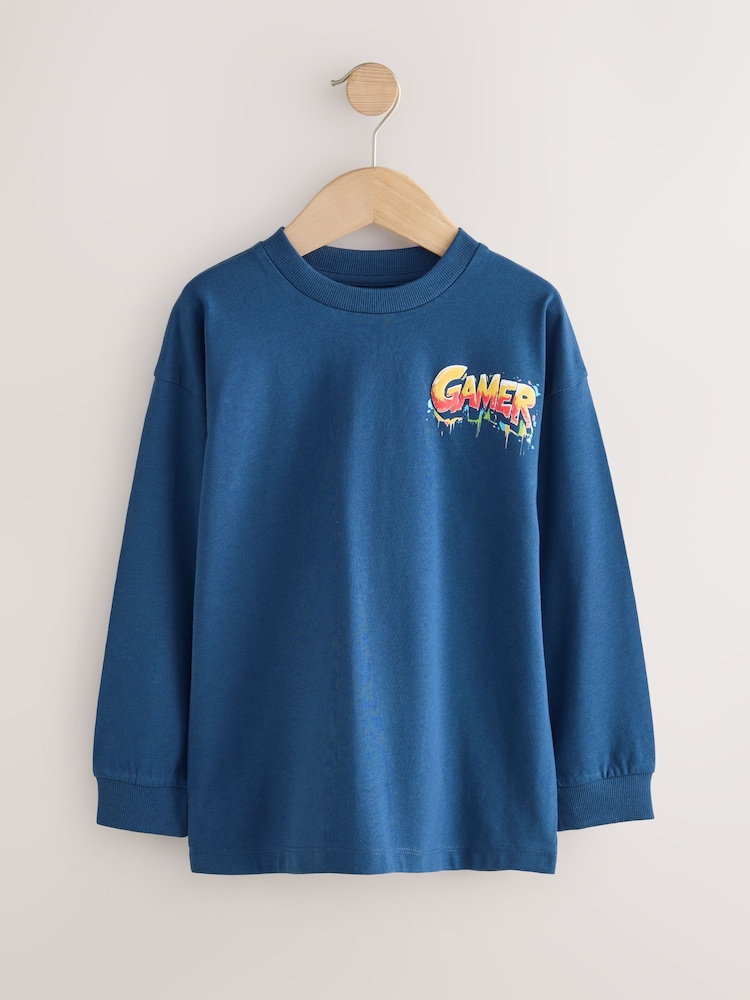 Navy/Grey/Red Gamer Relaxed Fit Graphic Print Long Sleeve T-Shirts 3 Pack (3-16yrs) - Image 3 of 3