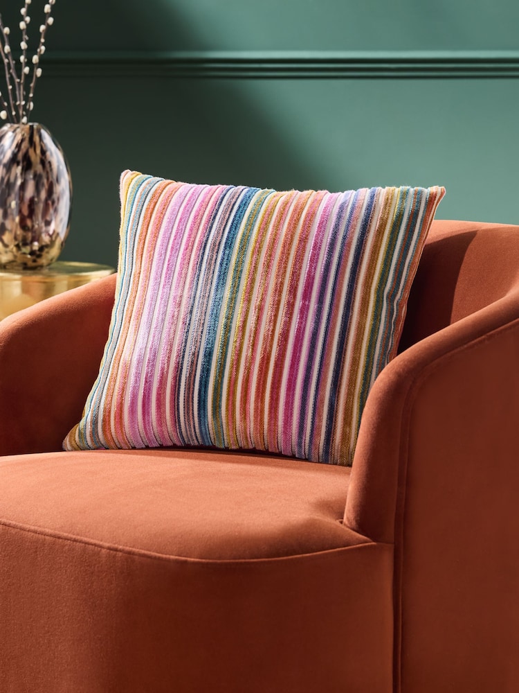 Bright 43 x 43cm Cut Velvet Stripe Cushion - Image 1 of 2