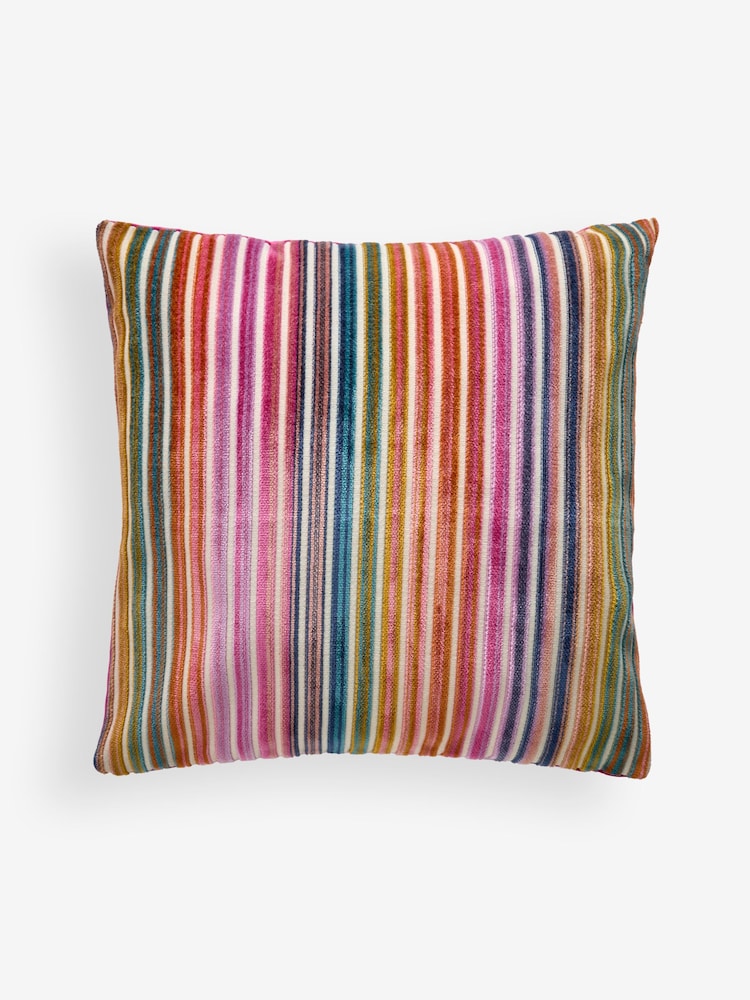 Bright 43 x 43cm Cut Velvet Stripe Cushion - Image 3 of 5