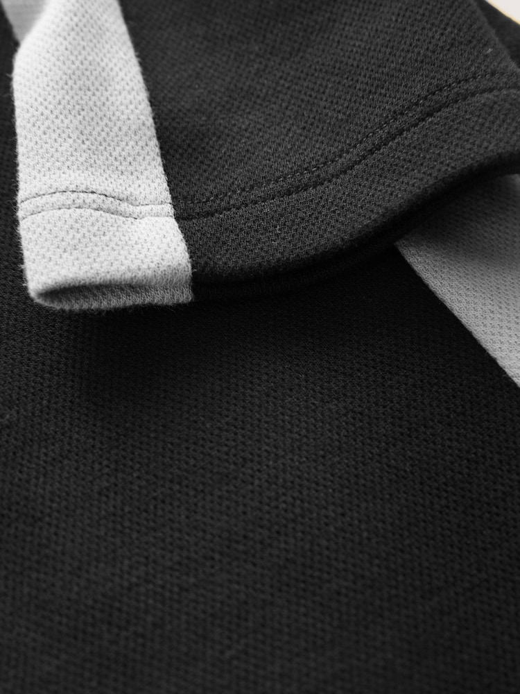 Black/Grey Zip Neck Textured Colourblock Polo Shirt (3-16yrs) - Image 8 of 8
