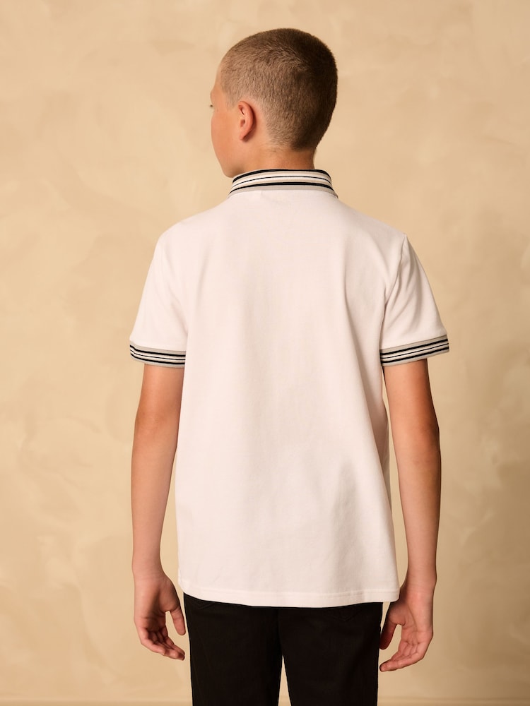 White Stripe Tipped Collar Short Sleeve Polo Shirt (3-16yrs) - Image 2 of 8