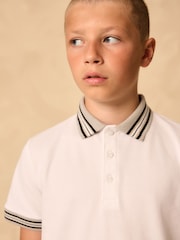 White Stripe Tipped Collar Short Sleeve Polo Shirt (3-16yrs) - Image 4 of 8