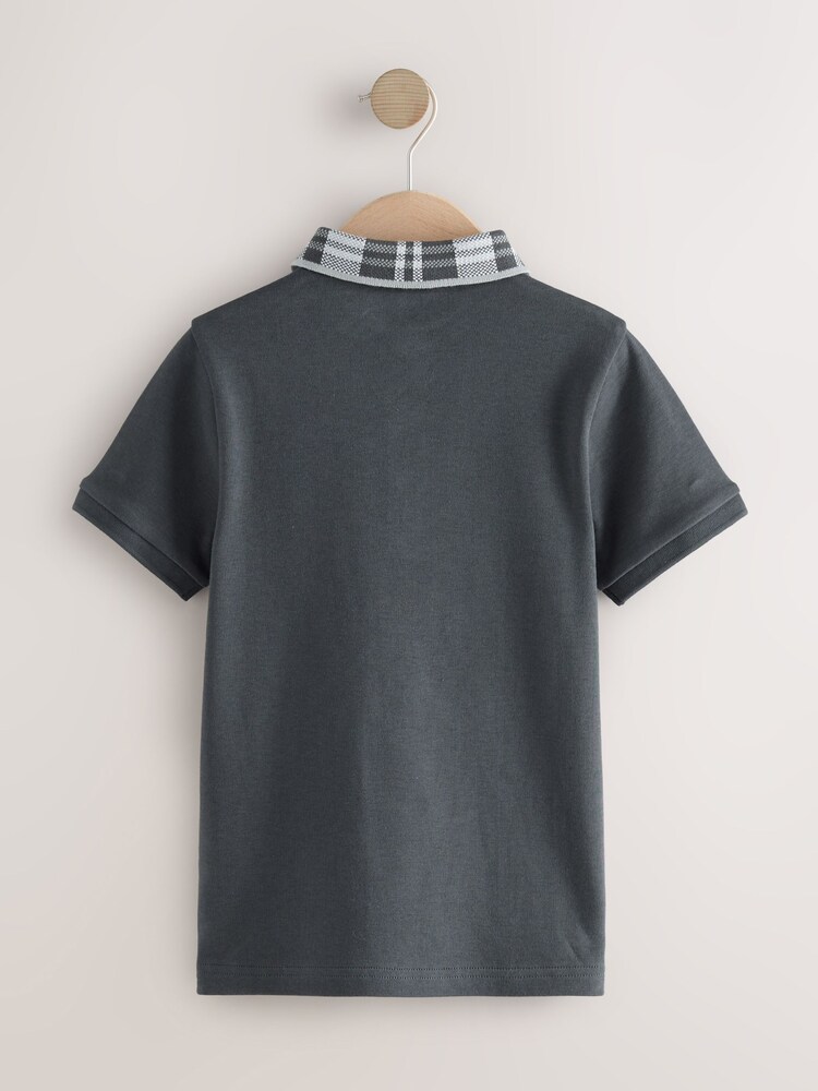 Charcoal Grey Check Collar Short Sleeve Polo Shirt (3-16yrs) - Image 2 of 4