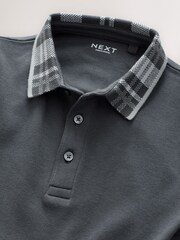 Charcoal Grey Check Collar Short Sleeve Polo Shirt (3-16yrs) - Image 3 of 4