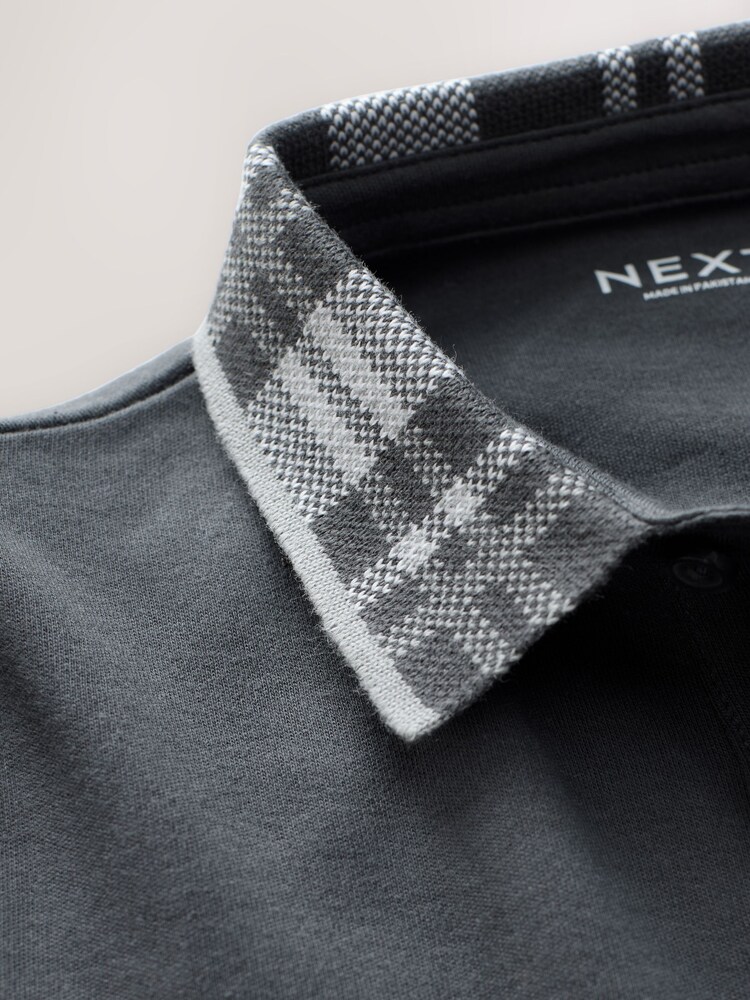 Charcoal Grey Check Collar Short Sleeve Polo Shirt (3-16yrs) - Image 4 of 4