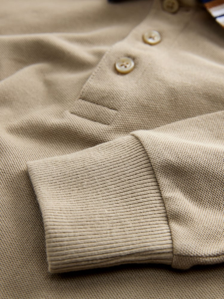 Stone Stripe Tipped Collar Long Sleeve Polo Shirt (3-16yrs) - Image 4 of 4