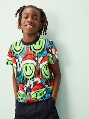 Multi Graffiti Smile Christmas Short Sleeve T-Shirt (3-16yrs) - Image 1 of 8
