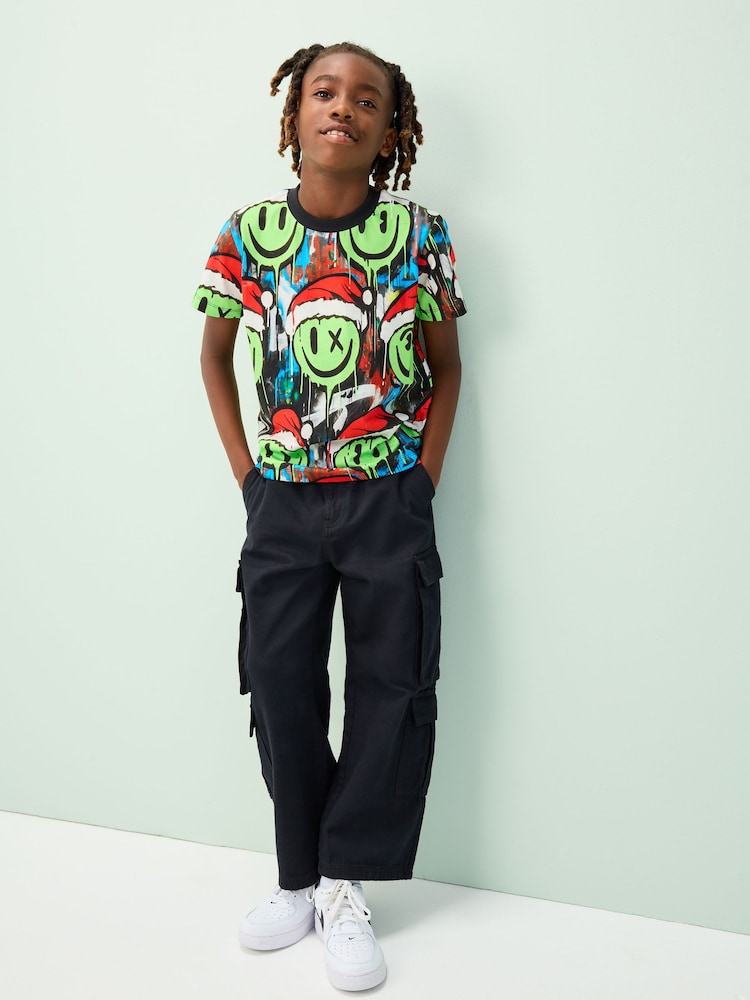Multi Graffiti Smile Christmas Short Sleeve T-Shirt (3-16yrs) - Image 2 of 8