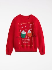 Lipsy Red Season Slogan Christmas Crew Neck Family Knitted Jumper (5-16yrs) - Image 1 of 2