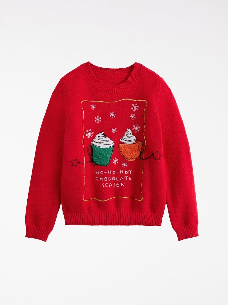 Lipsy Red Season Slogan Christmas Crew Neck Family Knitted Jumper (5-16yrs) - Image 1 of 2