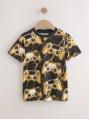 Black/Gold Controller Regular Fit Short Sleeve All-Over Print T-Shirt (3-16yrs) - Image 2 of 4