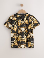 Black/Gold Controller Regular Fit Short Sleeve All-Over Print T-Shirt (3-16yrs) - Image 4 of 4