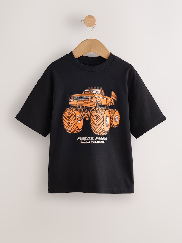 Black/Orange Monster Truck Relaxed Fit Short Sleeve Graphic Print T-Shirt (3-16yrs) - Image 1 of 4