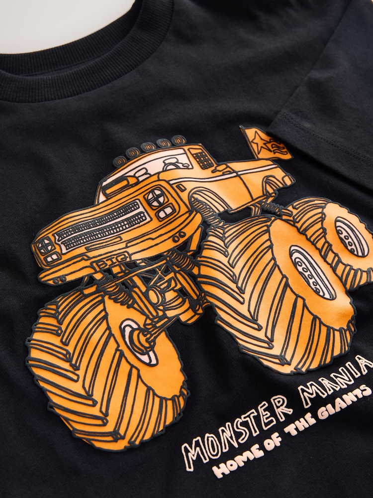 Black/Orange Monster Truck Relaxed Fit Short Sleeve Graphic Print T-Shirt (3-16yrs) - Image 4 of 4