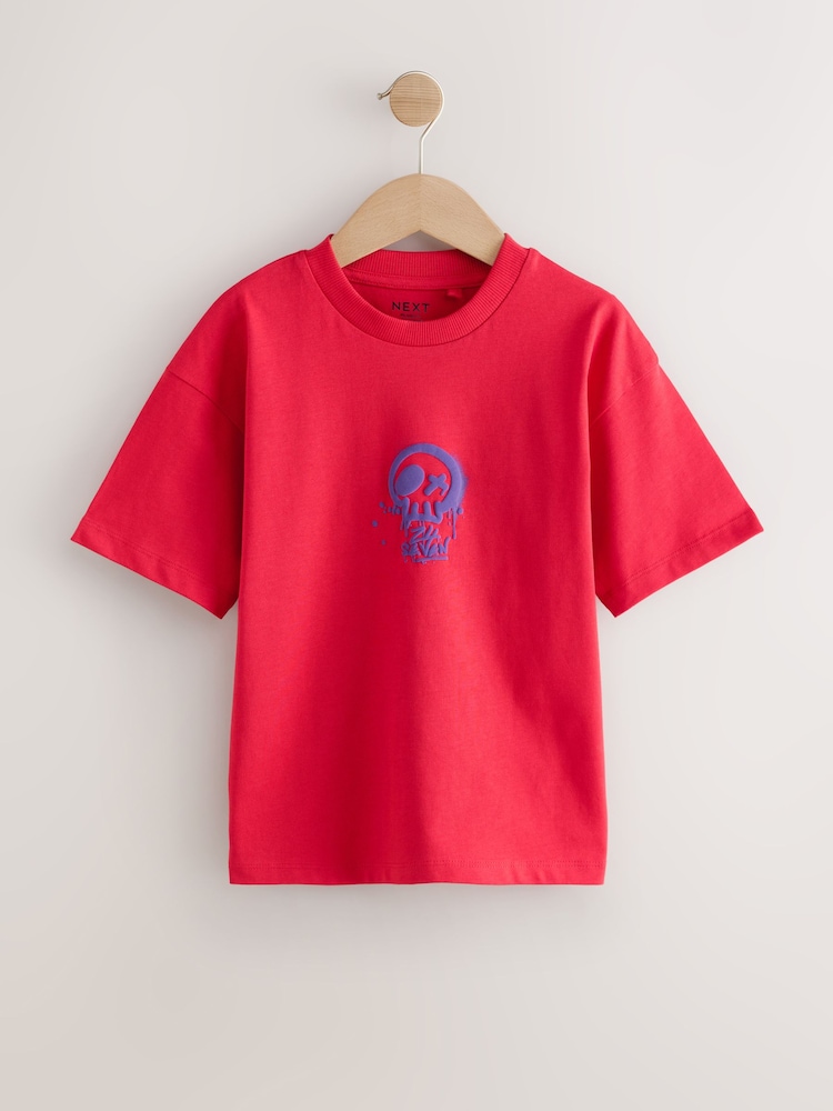 Red/Purple Skull Relaxed Fit Short Sleeve Graphic Print T-Shirt (3-16yrs) - Image 1 of 4