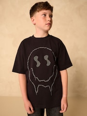 Black Stud Smile Relaxed Fit Short Sleeve Graphic Print T-Shirt (3-16yrs) - Image 1 of 7