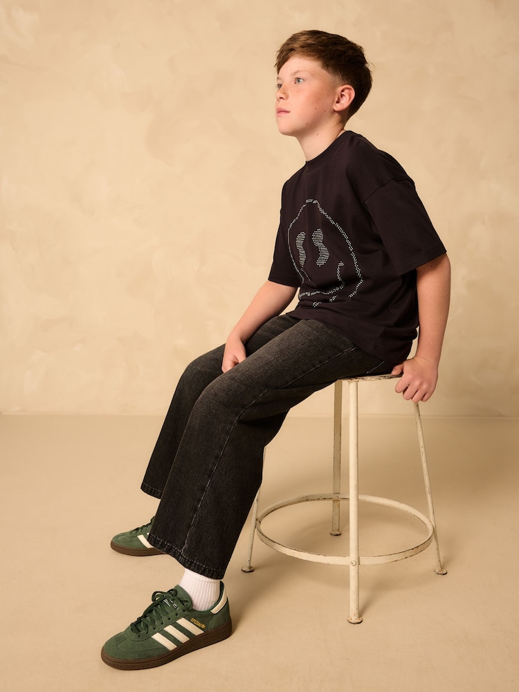 Black Stud Smile Relaxed Fit Short Sleeve Graphic Print T-Shirt (3-16yrs) - Image 2 of 7