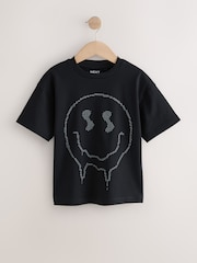 Black Stud Smile Relaxed Fit Short Sleeve Graphic Print T-Shirt (3-16yrs) - Image 4 of 7