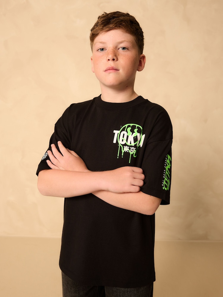 Black Smile Back Print Relaxed Fit Short Sleeve Graphic Print T-Shirt (3-16yrs) - Image 2 of 8 Black Smile Back Print Relaxed Fit Short Sleeve Graphic Print T-Shirt (3-16yrs) - Image 2 of 8