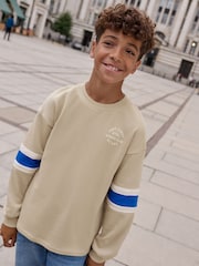 Stone Relaxed Fit Heavyweight Long Sleeve Colourblock T-Shirt (3-16yrs) - Image 1 of 7