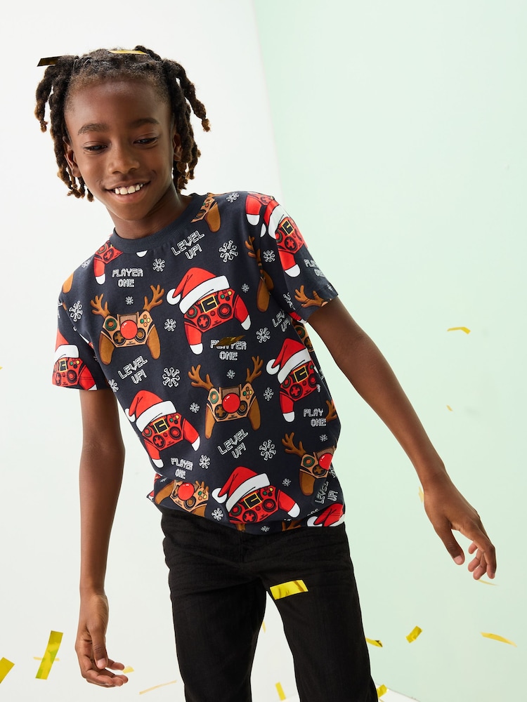 Black Controller Christmas Short Sleeve T-Shirt (3-16yrs) - Image 1 of 7