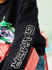Black Heavyweight Controller Christmas Long Sleeve T-Shirt (3-16yrs) - Image 3 of 3