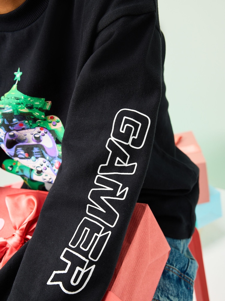 Black Heavyweight Controller Christmas Long Sleeve T-Shirt (3-16yrs) - Image 3 of 3