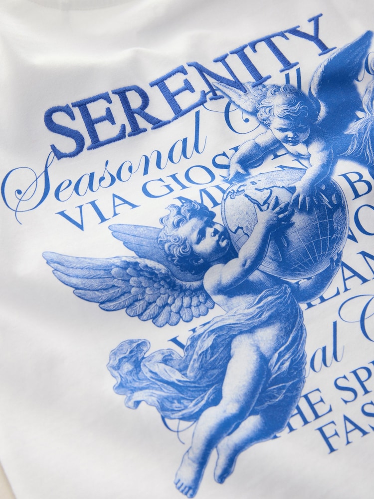 White/Blue Back Print Relaxed Fit Short Sleeve Graphic Print T-Shirt (3-16yrs) - Image 7 of 7
