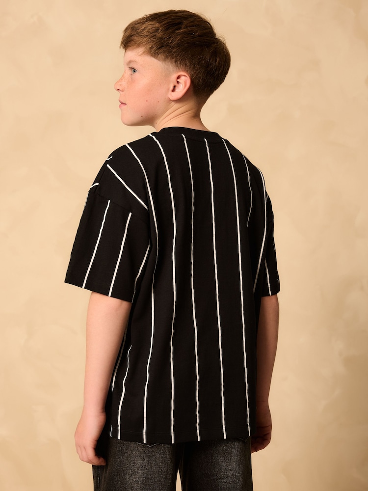 Black/White Stripe Relaxed Fit Short Sleeve Graphic Print T-Shirt (3-16yrs) - Image 2 of 8