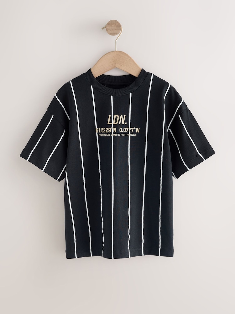 T-shirt Next Garçon Blanc à Rayures Noires - Taille 14-15 Ans - Occasion