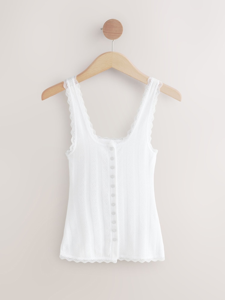self. White 100% Cotton Pointelle Vest - Image 1 of 3
